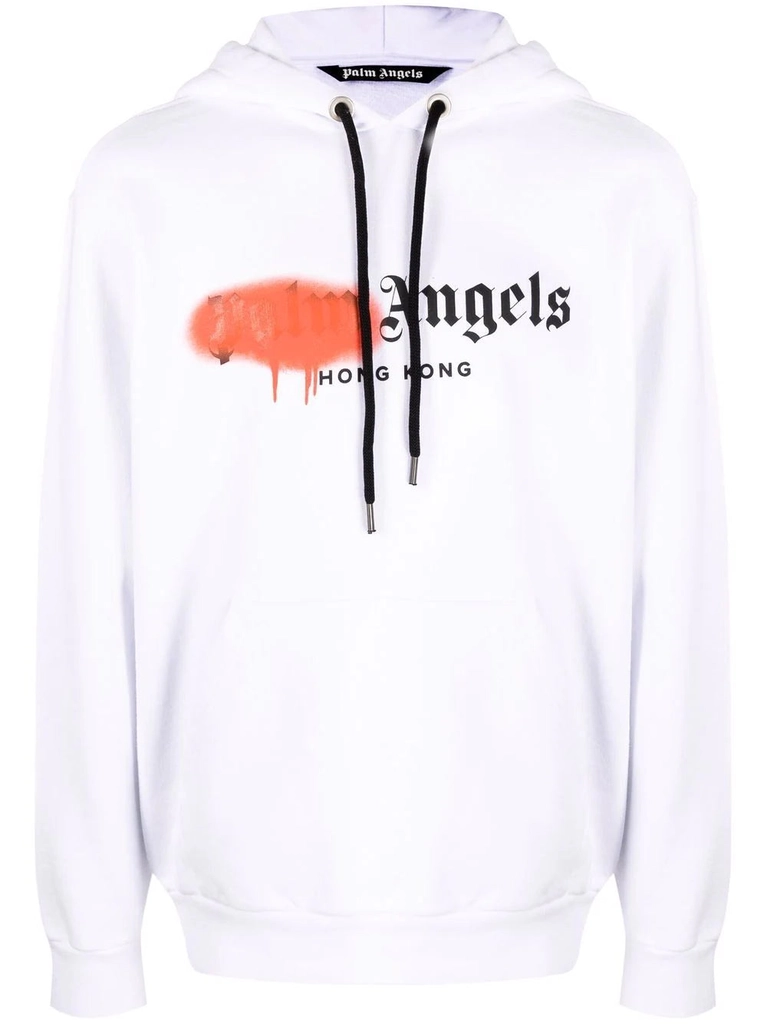 Palm Angels Mens Red Spray Hong Kong Hoodie White Cotton - Size X-Large